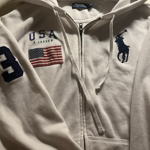폴로 랄프로렌 빅포니 성조기 후드집업 화이트