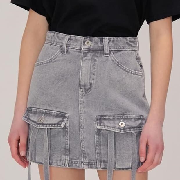 [S] 스컬프터 애시드 워시 데님 스커트