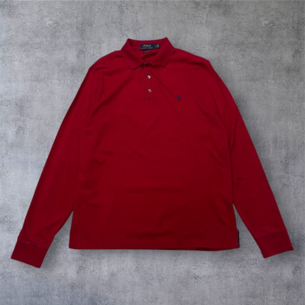 폴로 랄프로렌 레드 커스텀 슬림핏 긴팔 카라티 L