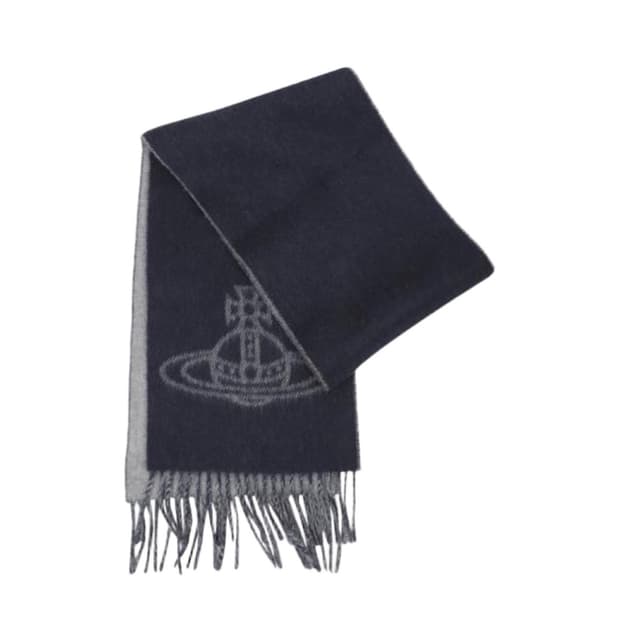 비비안 웨스트우드 더블 로고 머플러 미네랄 그레이 네이비