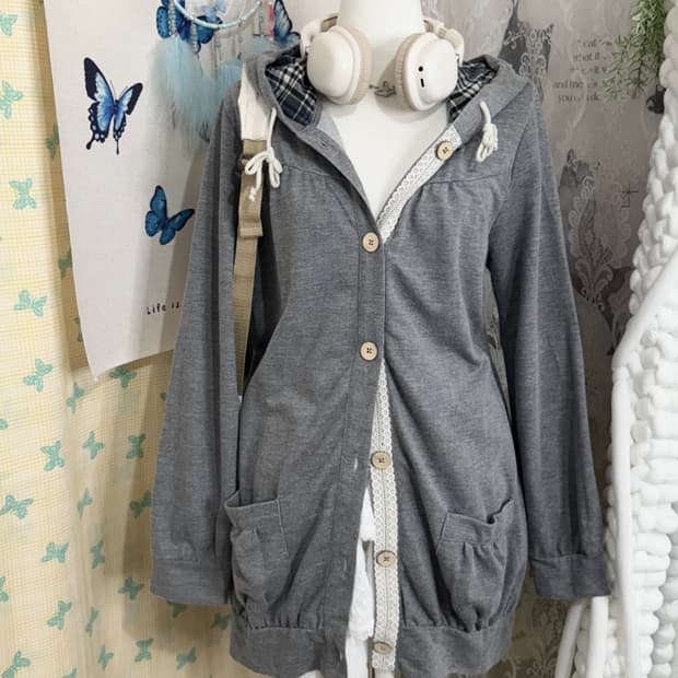 그레이 모리 후드 가디건