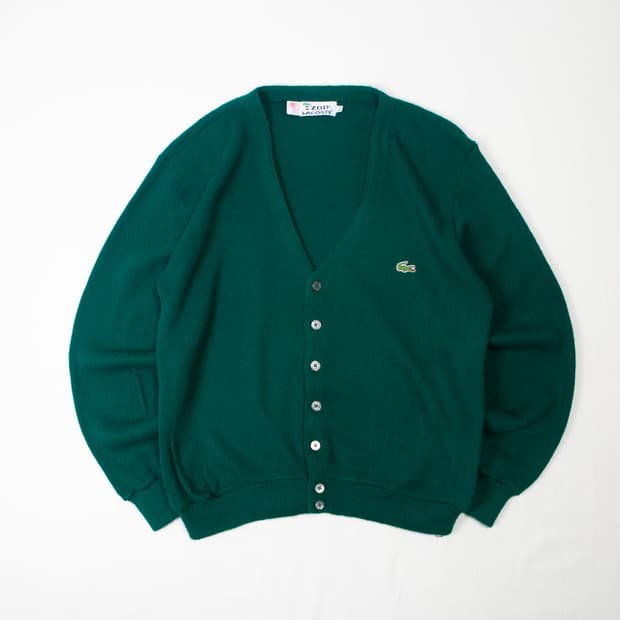 70s IZOD 라코스테 아크릴 가디건 딥 그린