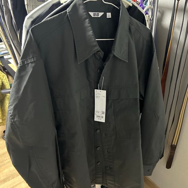 유니클로 U 유틸리티 오버사이즈 셔츠 다크그레이 L