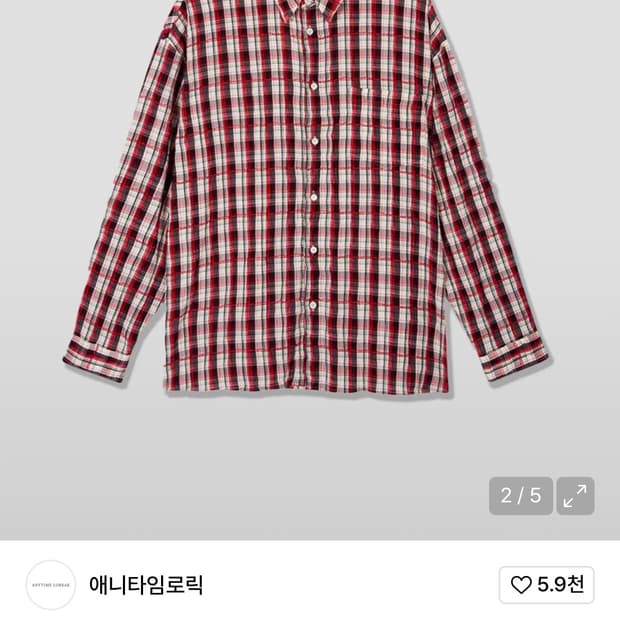 애니타임로릭 체크셔츠 레드 M( 재입고 예정 없다고 함)