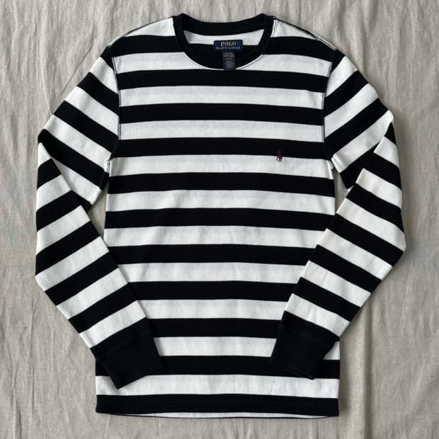 폴로랄프로렌 검흰 스트라이프 와플 슬리브 M