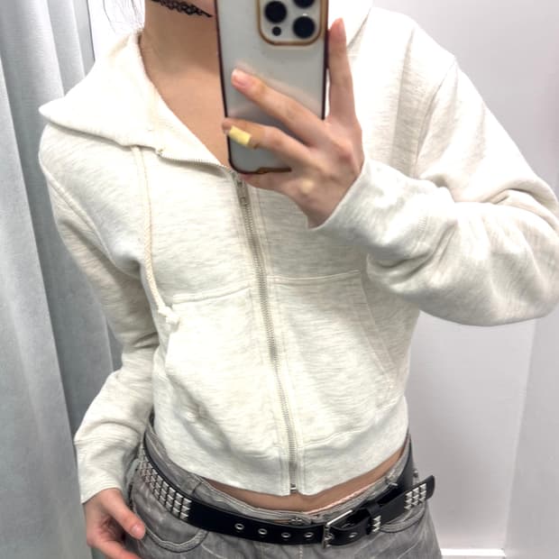 폴로 스포츠 멜란지그레이 크롭 후드집업