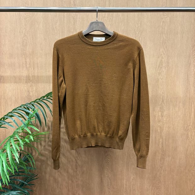 크리스찬 디올 몽쉘 라운드넥 긴팔 울 니트 로고 자수 디테일 브라운