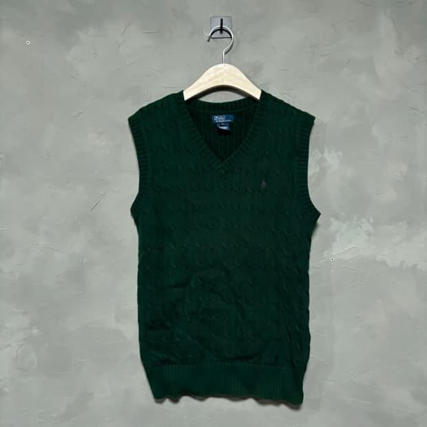 폴로 랄프로렌 꽈배기 니트 조끼 그린