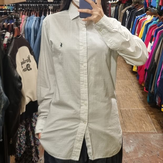 [Hi] 폴로 긴팔 체크셔츠 화이트