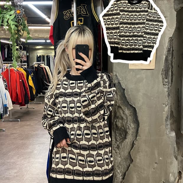 칼라루 패턴 니트 브라운 L #csz1896 