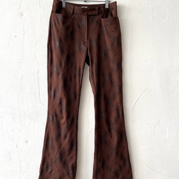 brown check pattern poly pants