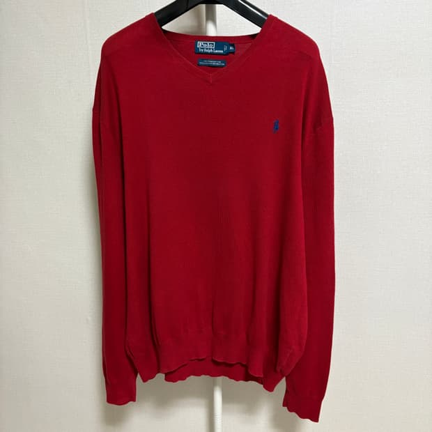폴로 랄프로렌 피마코튼 V넥 니트 / 레드, XL