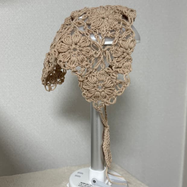 베이지 플라워 헤어커치프(두건)