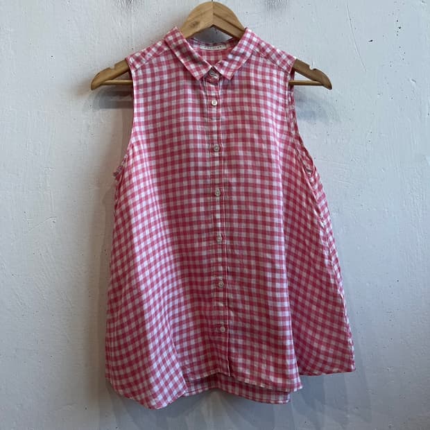 MACPHEE 퓨어린넨 체크 슬리브리스 탑 Made in JAPAN