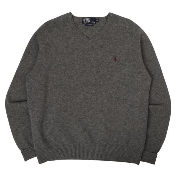 폴로 랄프로렌 챠콜그레이 램스울 브이넥 니트