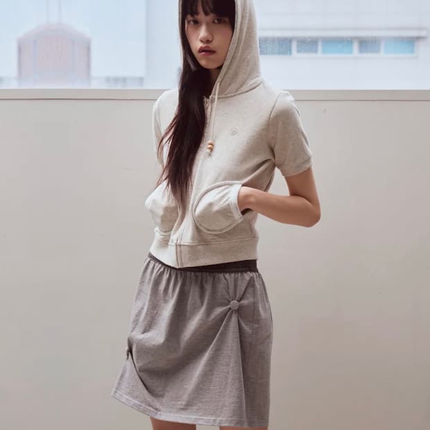 Lace Waist Shirring Skirt, Melange