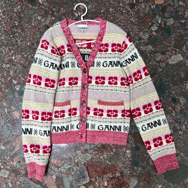 GANNI 가니 울 패턴 가디건