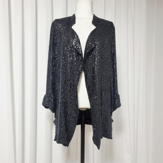 다이앤본퍼스텐버그 DVF 스팽글 비즈 실크 오픈형 가디건 (55-66)