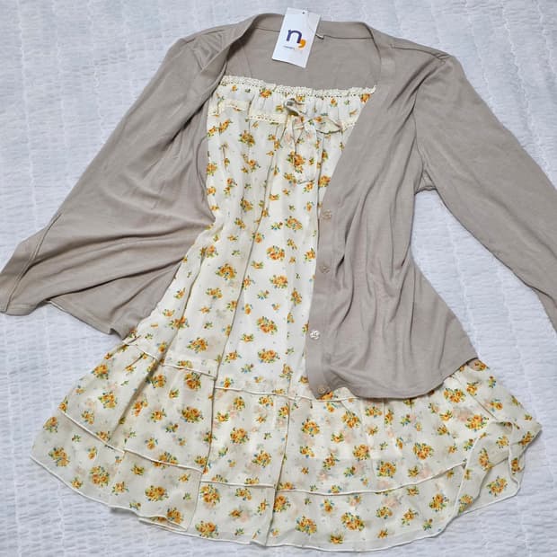 가디건+모리걸 플라워 캉캉 레이어드 원피스 일체형