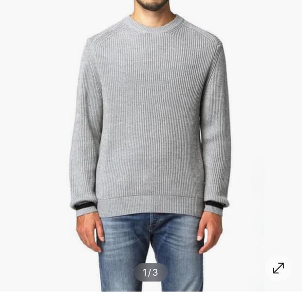 S) 아르마니 익스체인지 신형 리브 조직 코튼 니트 크루넥 스웨터 그레이