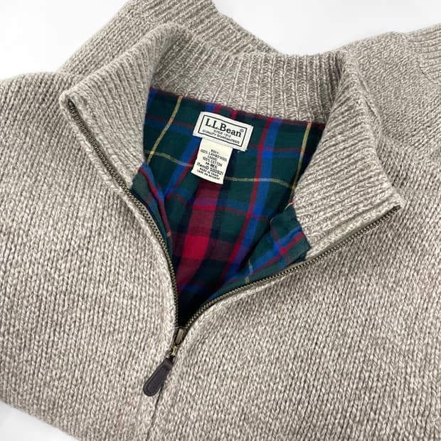 빈티지 엘엘빈 타탄 체크 라인 램스울 풀 집 니트 가디건