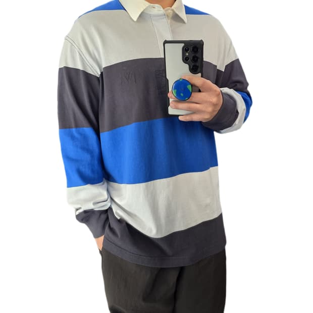 L 유니클로 JW앤더슨 오버사이즈 러거 스트라이프 럭비티