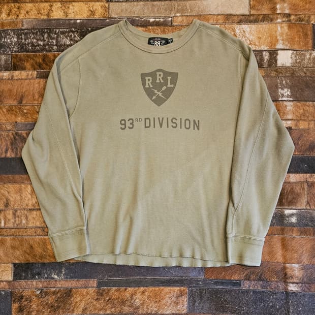 더블알엘 인디고 워싱 와플 프린팅 티셔츠 