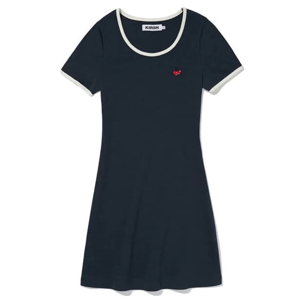 스몰 체리 라운드넥 드레스-다크네이비