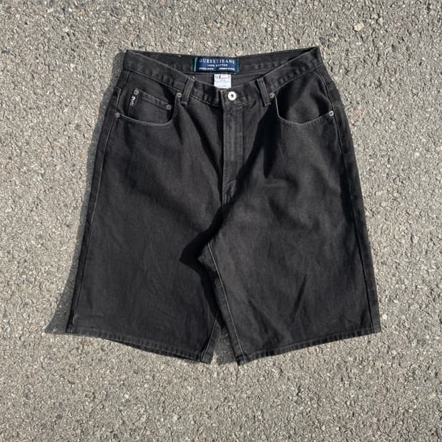 90s 게스 로고 가먼츠 흑청 데님 반바지