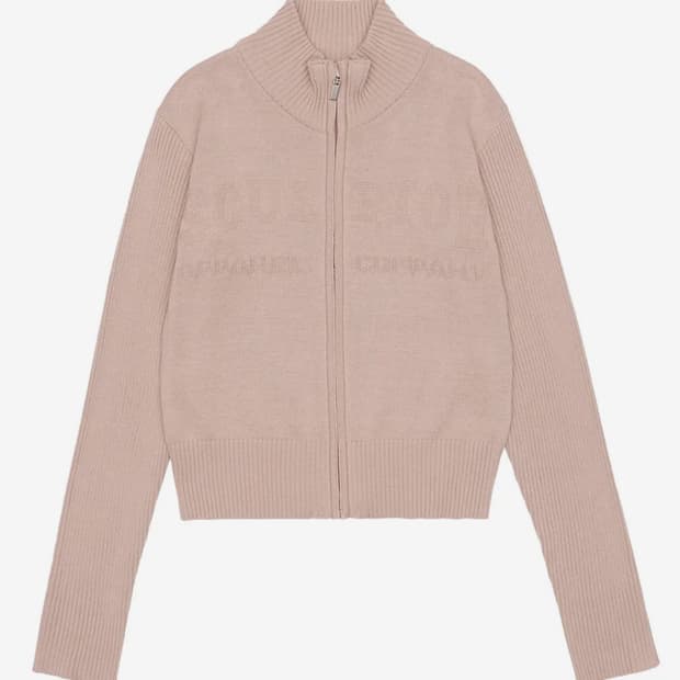 스컬프터 로고 니트 집업 더스티핑크