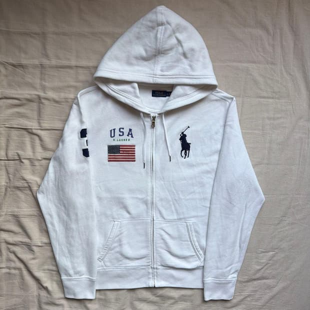 폴로 랄프로렌 빅포니 USA 성조기 후드집업 화이트