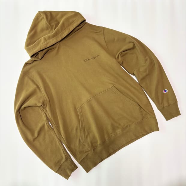 챔피온 스몰 로고 자수 카키 브라운 후드 티셔츠