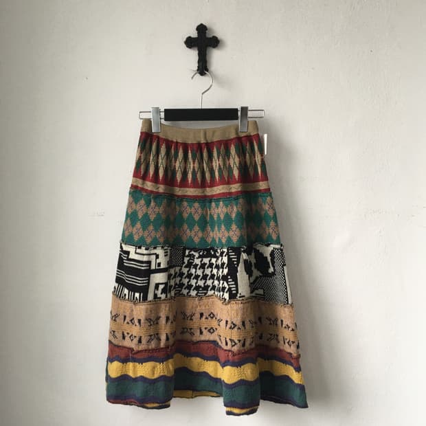 Ethnic mood patch work knit skirt