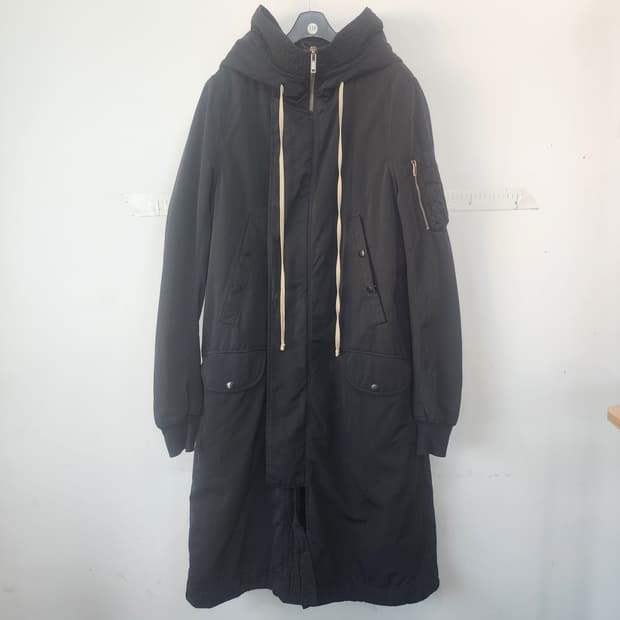 릭오웬스 다크쉐도우 블랙 후드 롱 야상 점퍼