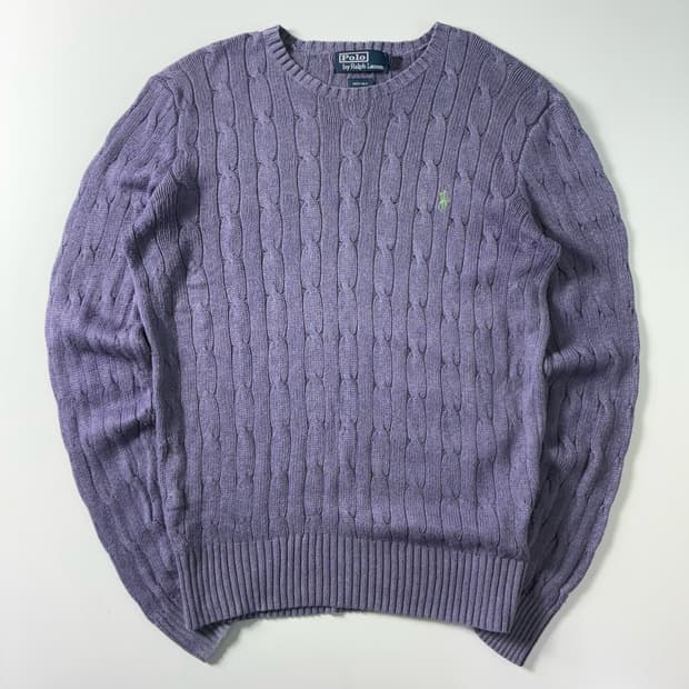 Polo  폴로 랄프로렌 자수 실크 라벤더 꽈배기 니트 