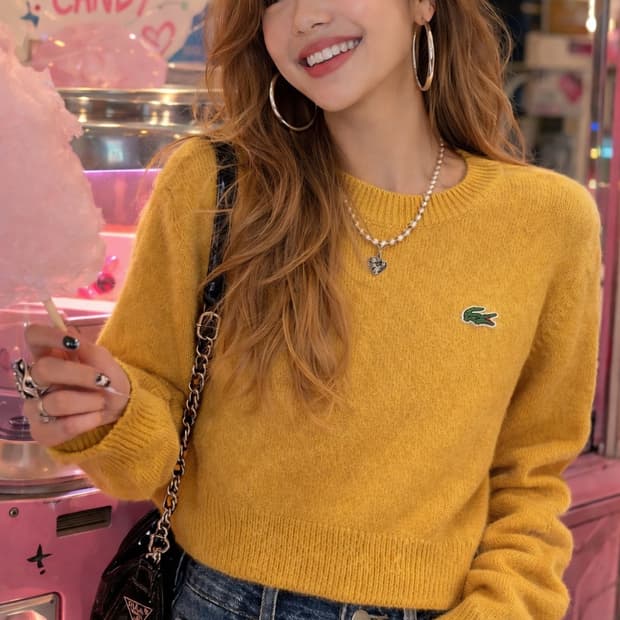 🧥 Lacoste 라코스테 헤어리 니트 스웨터 (머스타드 옐로우)