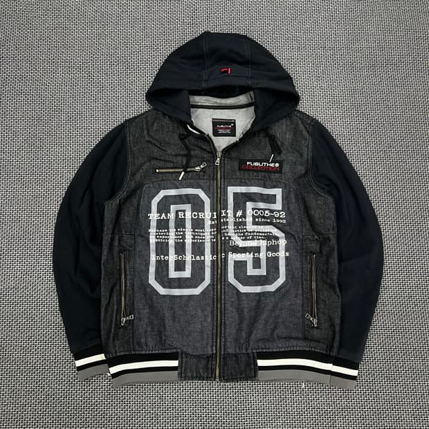 후부 데님 바시티 자켓