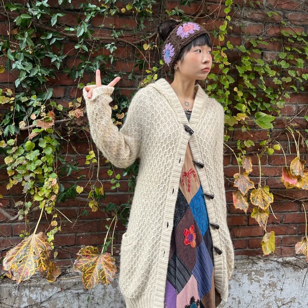 아이보리 데일리무드 니트 후드 가디건