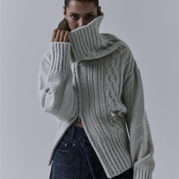 트리밍버드 투웨이 언발란스 오프숄더 니트집업