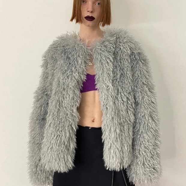 query 쿼리 오버듀플레어 faux 퍼 자켓 그레이