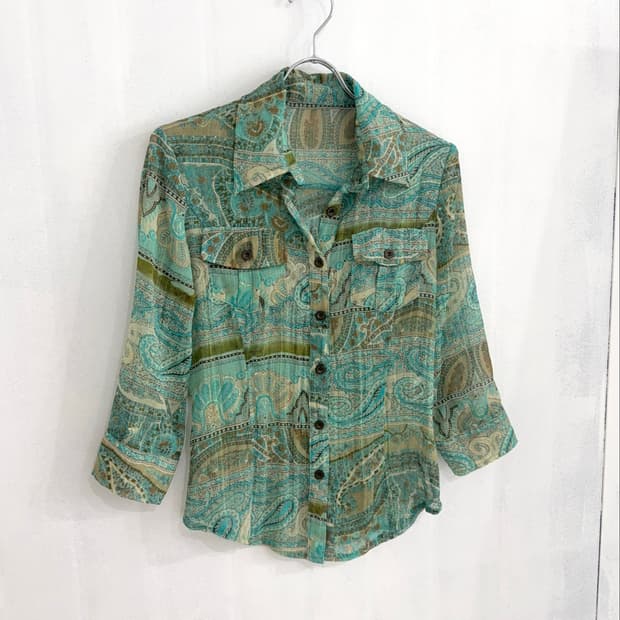 Mint Paisley Pleated Shirt
