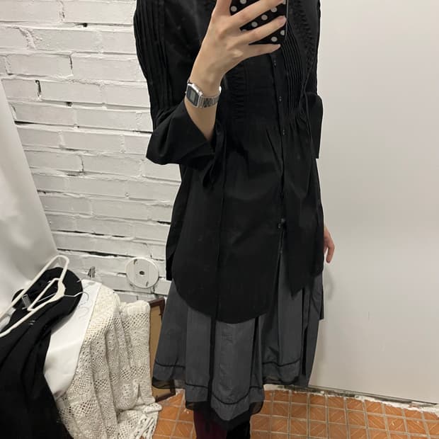 빈티지 차콜 레이어드 스트랩 스커트