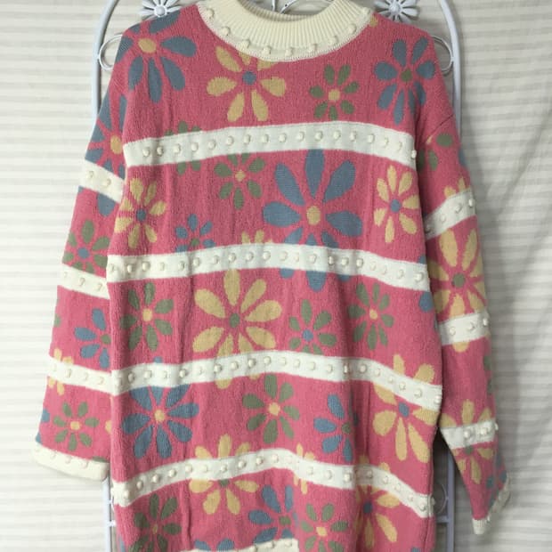 빈티지 딸기우유 폼폼이 니트 y2k 스트릿 갸루 펑키 일본빈티지716