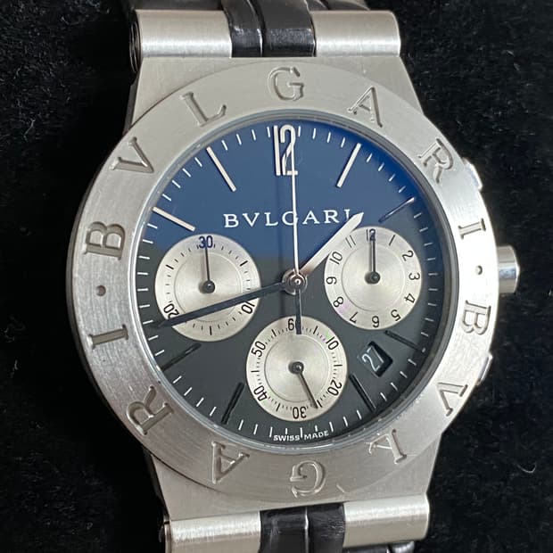 불가리 디아고노 CH35S 35mm 블랙 크로노 쿼츠 미듐 중형