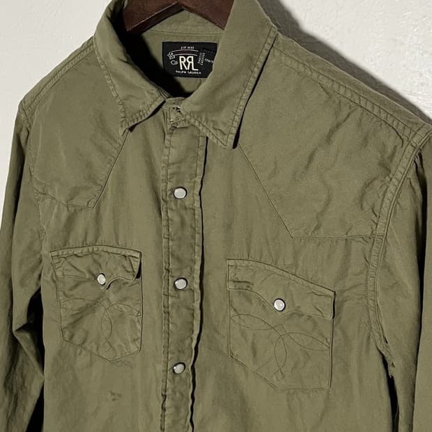 90s RRL 더블알엘 코튼 트윌 웨스턴 셔츠 올리브