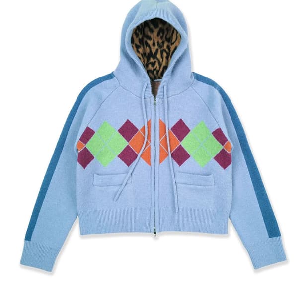 유쓰배쓰 니트집업 ARGYLE LEOPARD CARDIGAN