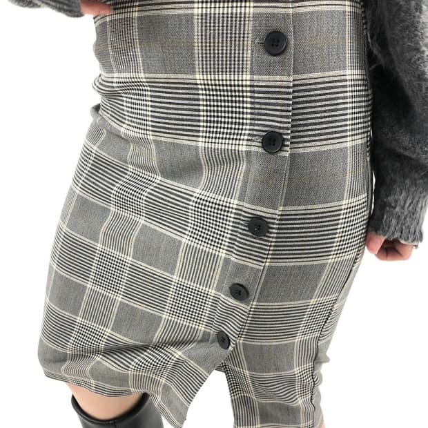 Five-Button H-Line Grey Midi Skirt