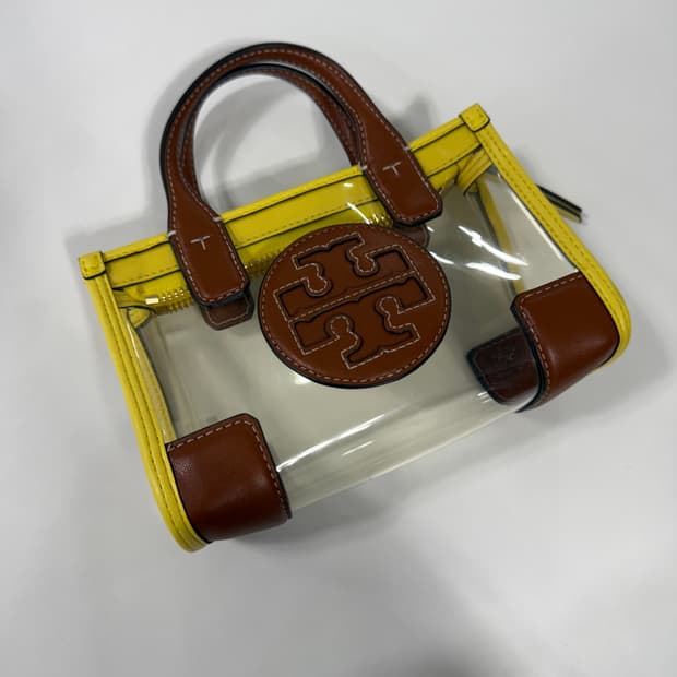 토리버치 투명 PVC + 레더 미니 토트백