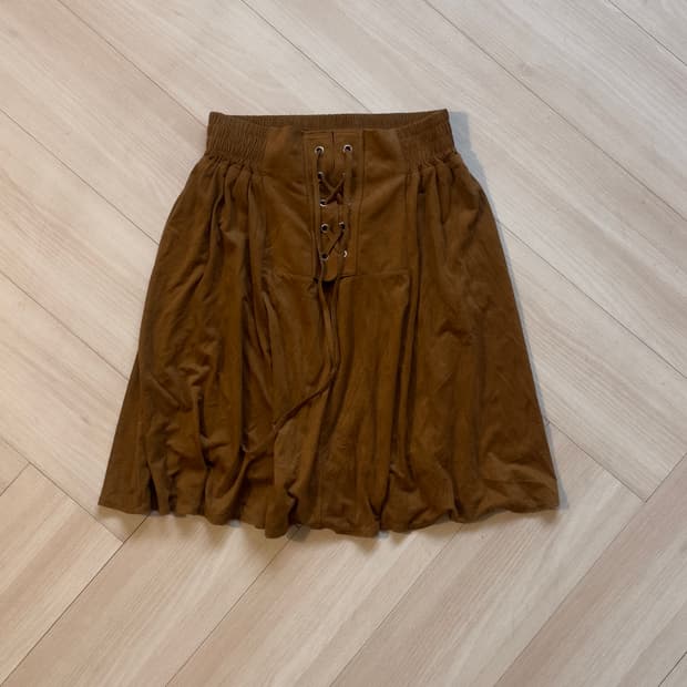 [vintage] Brown Lace-Up Gather Skirt