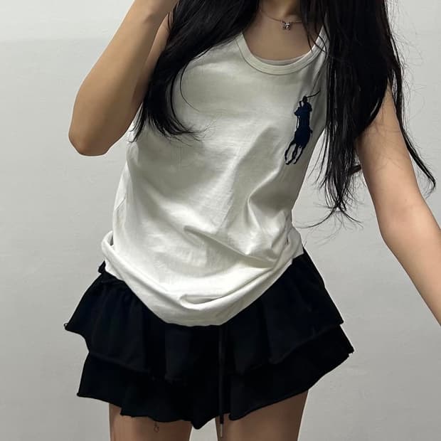 폴로 랄프로렌 빅포니 화이트 슬리브리스  나시 티셔츠(S)